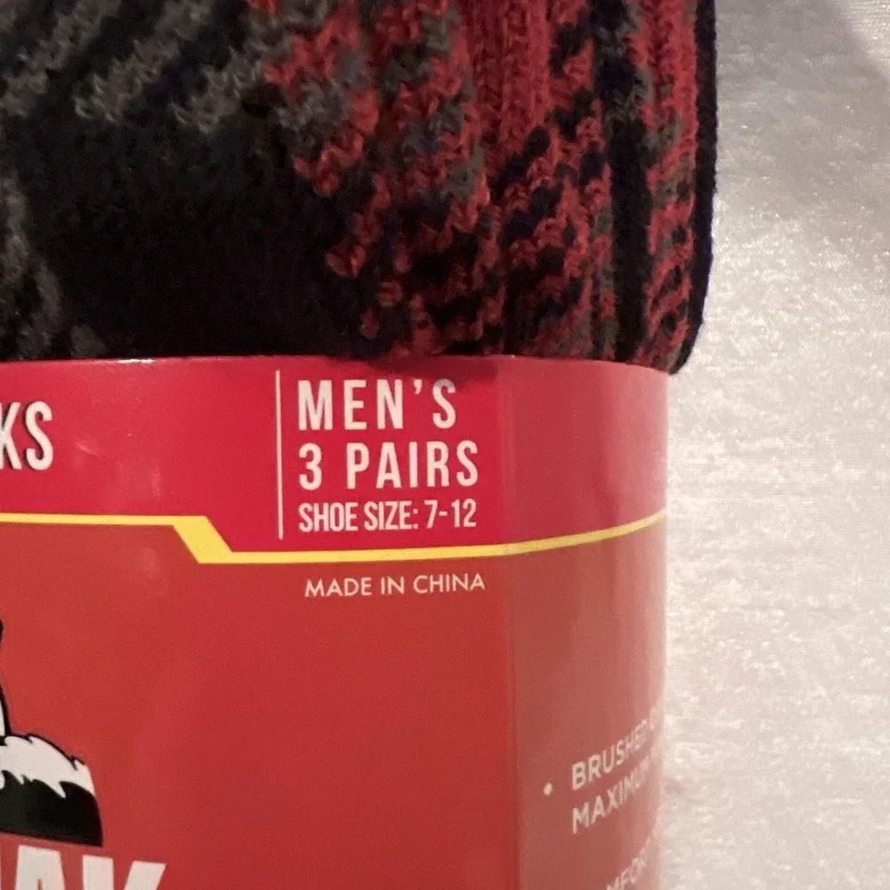 Kodiak Canada's Boot Cold Weather Socks 3-Pack Mens 7-12  Black / Red Plaid- New
